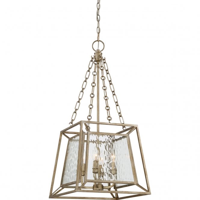 LAKESIDE Ceiling Lantern in Vintage Gold with Texture Glass Panels and Chain