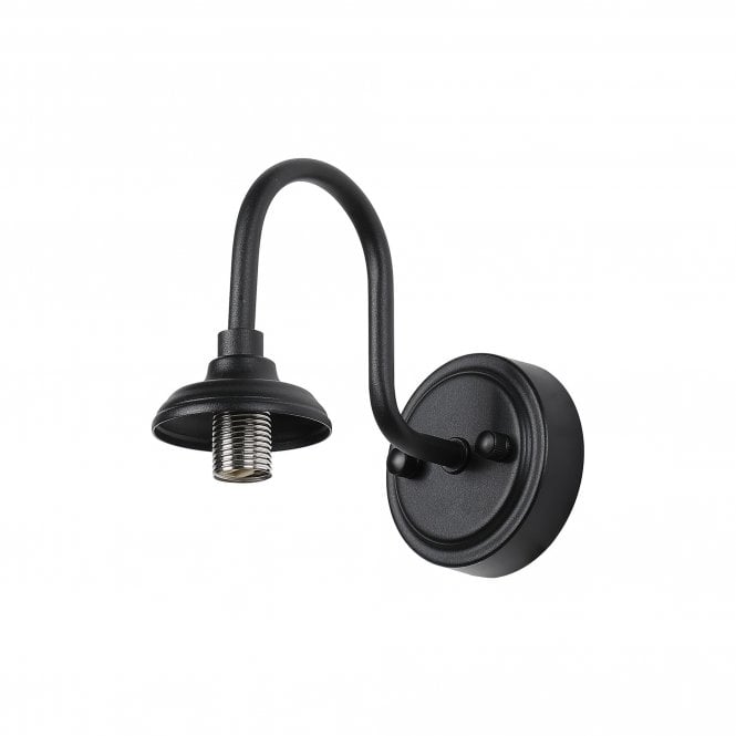 LANGSTON Curved Arm Wall Light in Satin Black with with LINE14 Round Textured Melting Clear Glass Shade