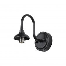 black curved arm wall light with round melting effect glass shade