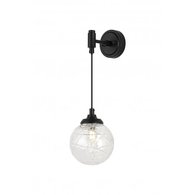 LANGSTON IP44 Adjustable Wall Light in Satin Black with with LING9 Dune Effect Round Clear Glass Shade