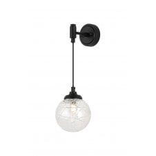 black adjustable hanging wall light with round dune effect glass shade