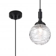 black single pendant with clear round dune effect clear glass shade