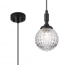 black single pendant with clear round cross pattern glass shade