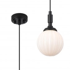 black single pendant with clear round opal glass shade