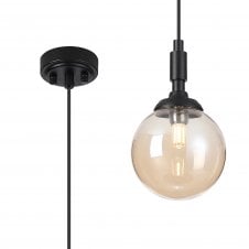 black single pendant with smooth amber glass shade
