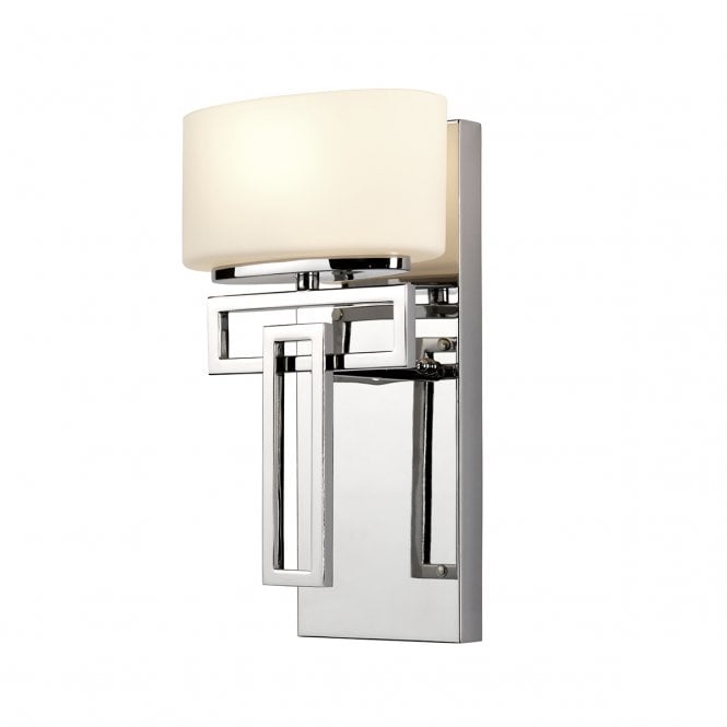 LANZA contemporary geometric polished chrome bathroom wall light with opal glass shade