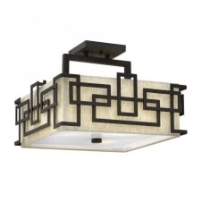 bronze geometric semi flush ceiling light with inner shade