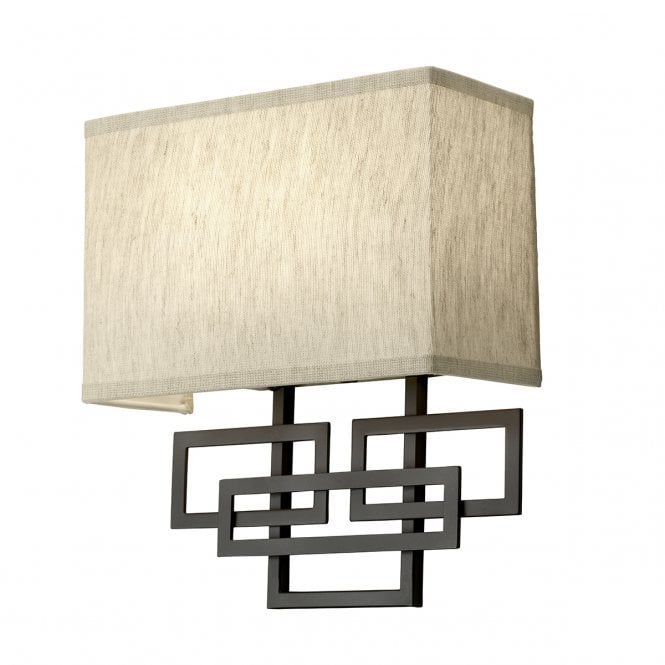 LANZA contemporary geometric wall light in bronze with oatmeal linen shade