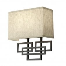 modern wall light in bronze with geometric pattern complete with shade
