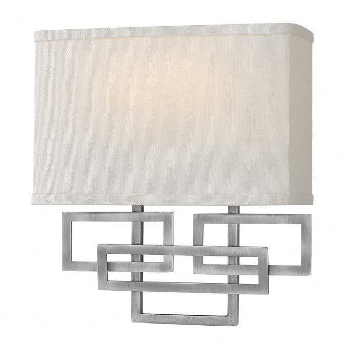 LANZA geometric wall light in antique nickel with linen shade