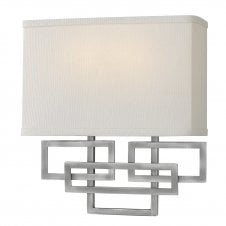 LANZA geometric wall light in antique nickel with linen shade
