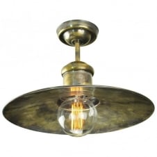 vintage industrial design flush ceiling light in antique brass with decorative bulb