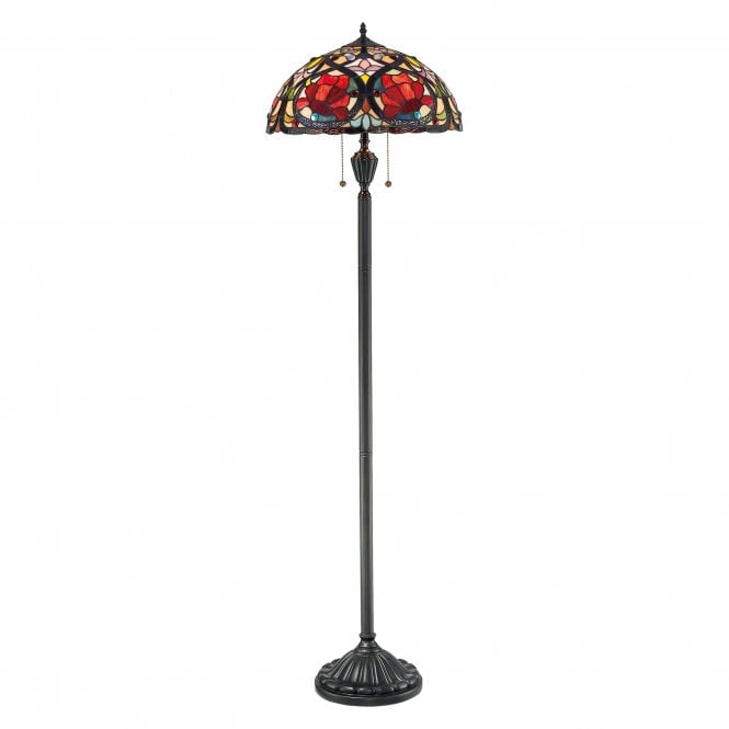 LARISSA floral Tiffany floor lamp with bronze base and red rose glass Tiffany shade