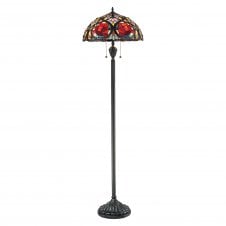 Tiffany floor lamp with bronze base and red rose glass shade