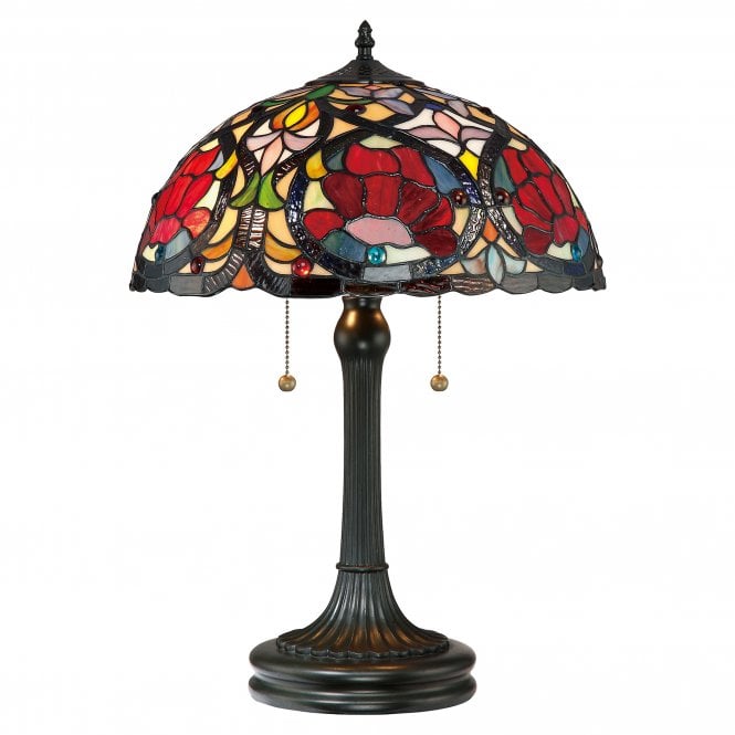 LARISSA floral Tiffany table lamp with bronze base and red rose glass Tiffany shade