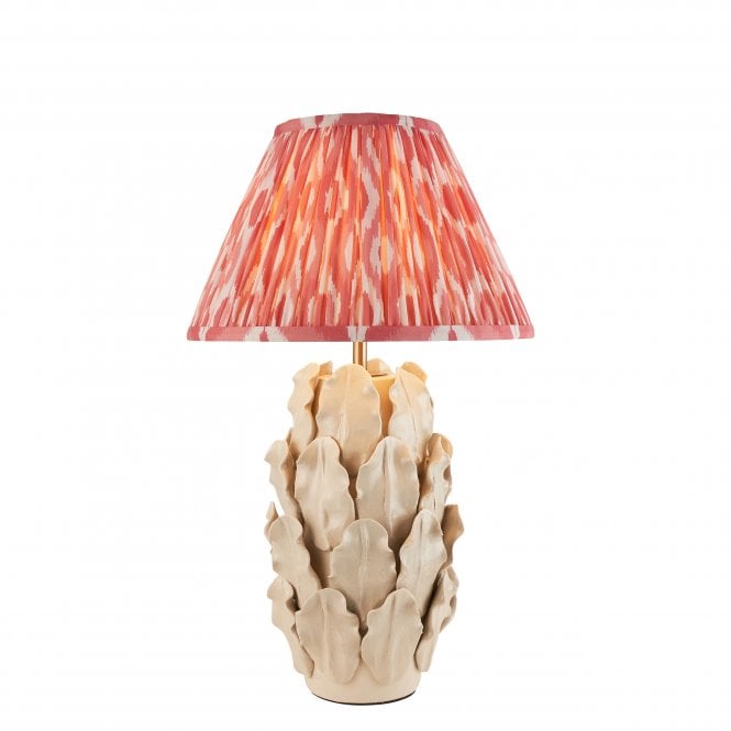 Layered Large Leaf Ceramic Table Lamp with Ikat Shade in Coral Pink