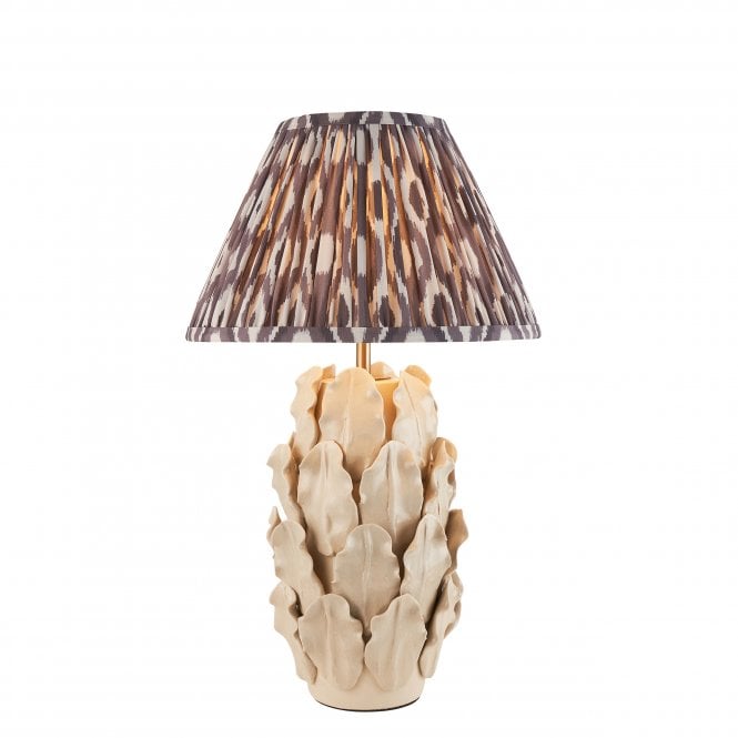 Layered Large Leaf Ceramic Table Lamp with Ikat Shade in Pearl Grey