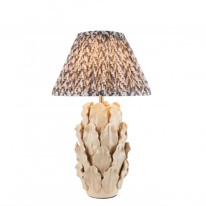 Layered Large Leaf Ceramic Table Lamp with Leaf Shade in Pearl Grey