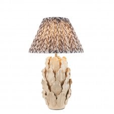 ivory ceramic table lamp with grey leaf pattern shade