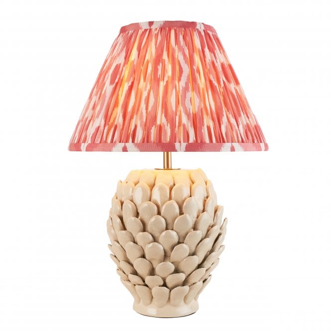Layered Leaf Ceramic Table Lamp with Ikat Shade in Coral Pink