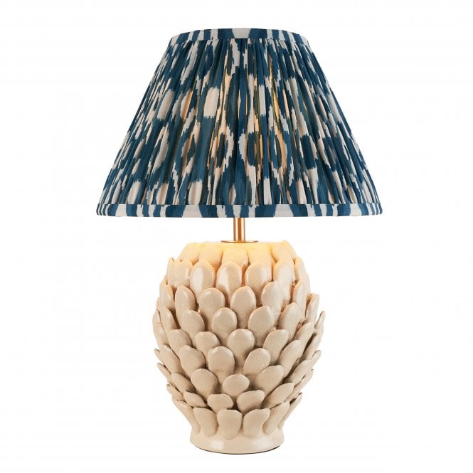 Layered Leaf Ceramic Table Lamp with Ikat Shade in Marlin Blue