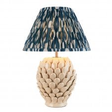 ivory ceramic table lamp with blue ikat pattern shade