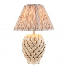 ivory ceramic table lamp with neutral ikat pattern lampshade