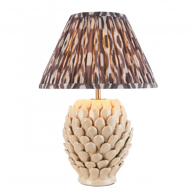 Layered Leaf Ceramic Table Lamp with Ikat Shade in Pearl Grey