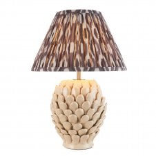 ivory ceramic table lamp with grey ikat pattern shade