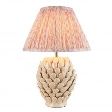 ivory ceramic table lamp with peach leaf pattern shade