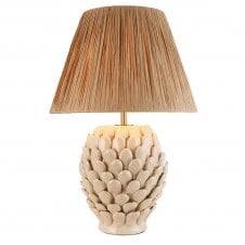 ceramic table lamp with raffia lampshade