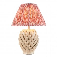 ivory ceramic table lamp with coral pink ripple pattern shade