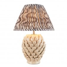 ivory ceramic table lamp with grey ripple pattern shade