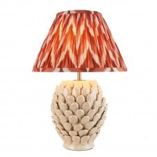 ivory ceramic table lamp with orange zigzag pattern lampshade