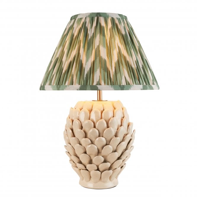 Layered Leaf Ceramic Table Lamp with Zigzag Shade in Cotswold Green
