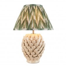 ivory ceramic table lamp with green zigzag pattern lampshade