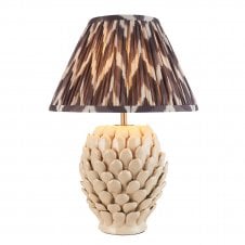 ivory ceramic table lamp with grey zigzag pattern lampshade