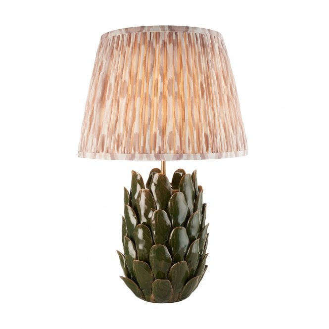 Layered Leaf Dark Olive Table Lamp with Ikat Shade in Neutral