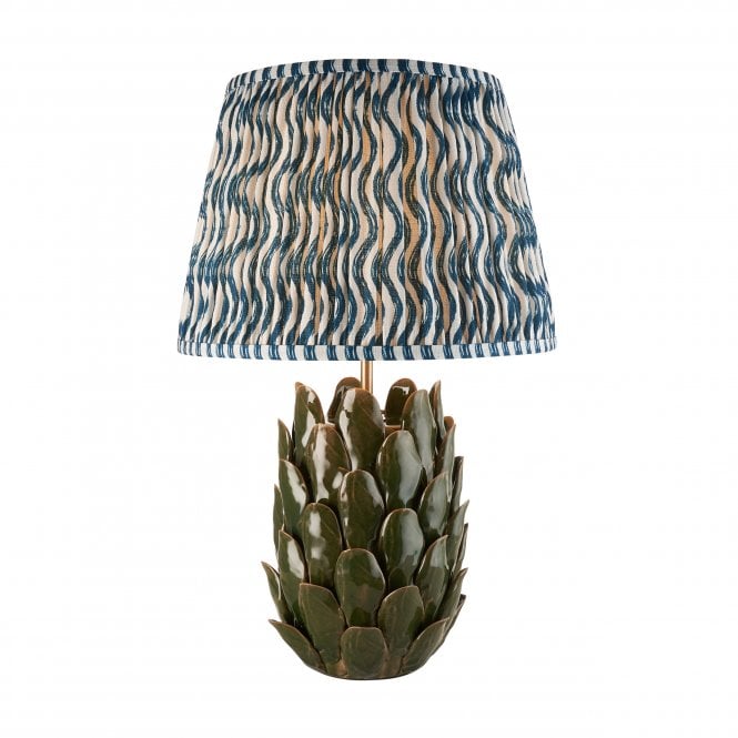 Layered Leaf Dark Olive Table Lamp with Ripple Shade in Marlin Blue