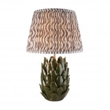 dark green ceramic table lamp with grey ripple pattern shade
