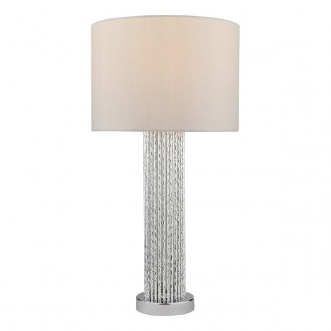 LAZIO Table Lamp Polished Chrome Silver Rod With Faux Silk Shade