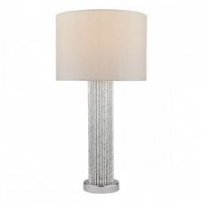 LAZIO Table Lamp Polished Chrome Silver Rod With Faux Silk Shade