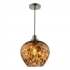 Tortoiseshell Glass Ceiling Pendant with Antique Brass Fittings