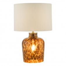 Dual Light Tortoiseshell Glass Table Lamp With Shade