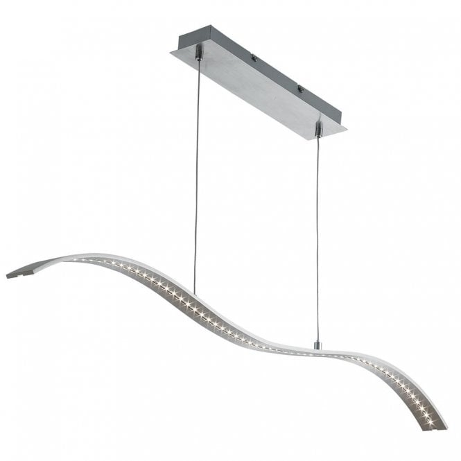 LED ceiling pendant wavy bar in satin silver