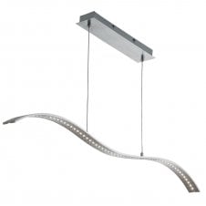 modern wavy LED ceiling bar pendant in satin silver