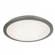 LED flush fit bathroom ceiling light in chrome with crushed crystal effect diffuser
