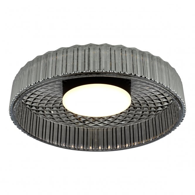 Leena Flush Satin Black and Smoked Ribbed Glass LED
