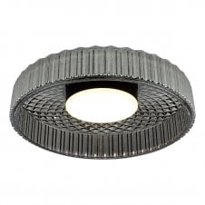round smoked ribbed glass flush ceiling light