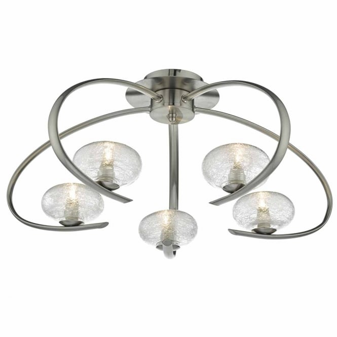 LEIGHTON modern 5 light semi flush ceiling light in satin chrome